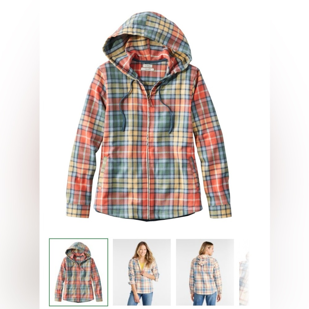 LL Bean Women's Scotch Plaid Flannel Shirt, Relaxed Zip Hoodie